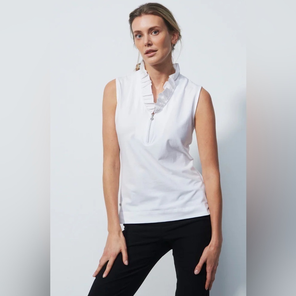 Daily Sports Patrice Sleeveless Polo Shirt- White Size Large